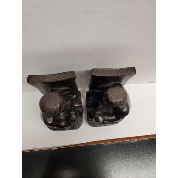 Vintage Carved Wood Book Ends - Thinking Pipe Smok - Picture 5 of 6